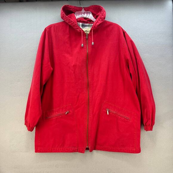 Eddie Bauer Jackets & Blazers - Eddie Bauer Jacket Women's Large Red Plaid Lining Hooded Vintage Preppy Normcore